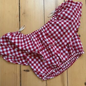 Express Red and White Gingham Off-Shoulder Crop Top
